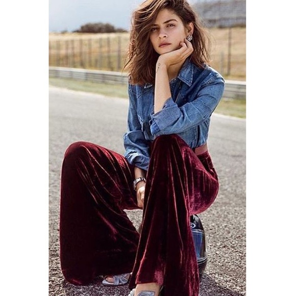 velvet burgundy pants
